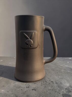 VINTAGE PLAYBOY BUNNY MATTE BLACK CERAMIC BEER STEIN MUG